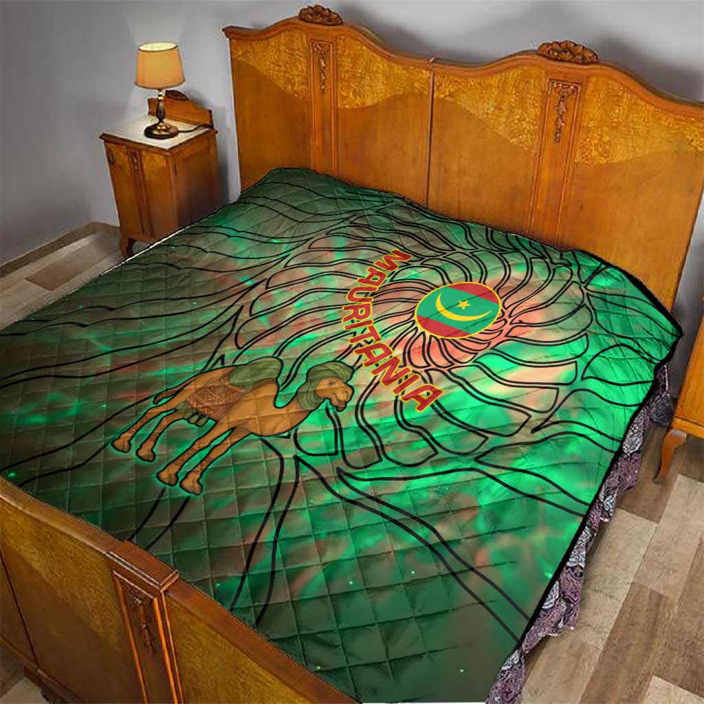 Mauritania Quilt - Green Tie Dye Camel and Crescent Moon Flag Design TS04