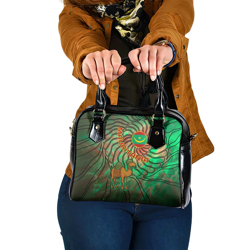 Mauritania Shoulder Handbag with Green Tie Dye Camel and Crescent Moon Flag Design TS04