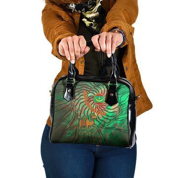 Mauritania Shoulder Handbag with Green Tie Dye Camel and Crescent Moon Flag Design TS04