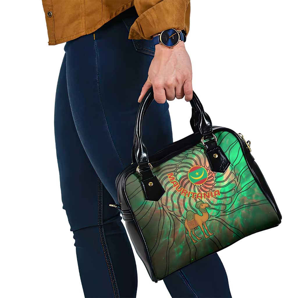 Mauritania Shoulder Handbag with Green Tie Dye Camel and Crescent Moon Flag Design TS04