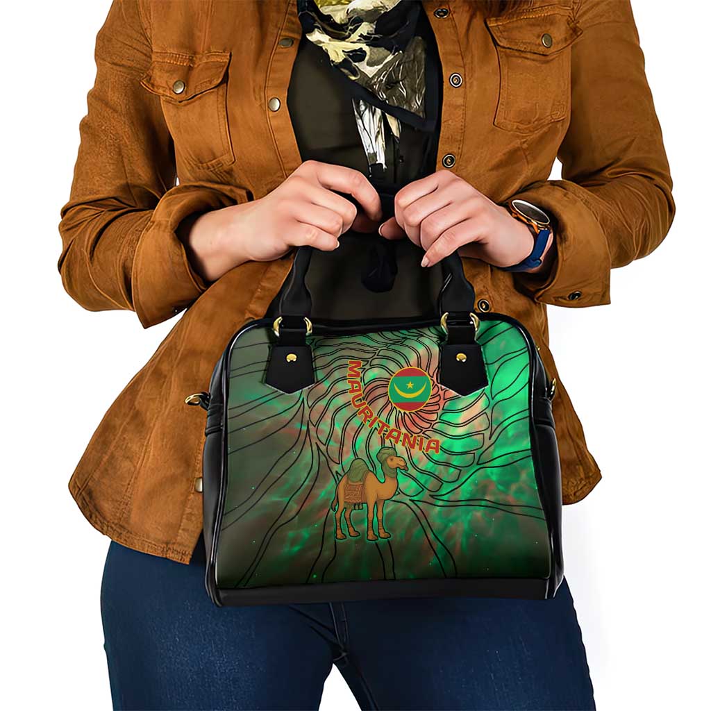 Mauritania Shoulder Handbag with Green Tie Dye Camel and Crescent Moon Flag Design TS04