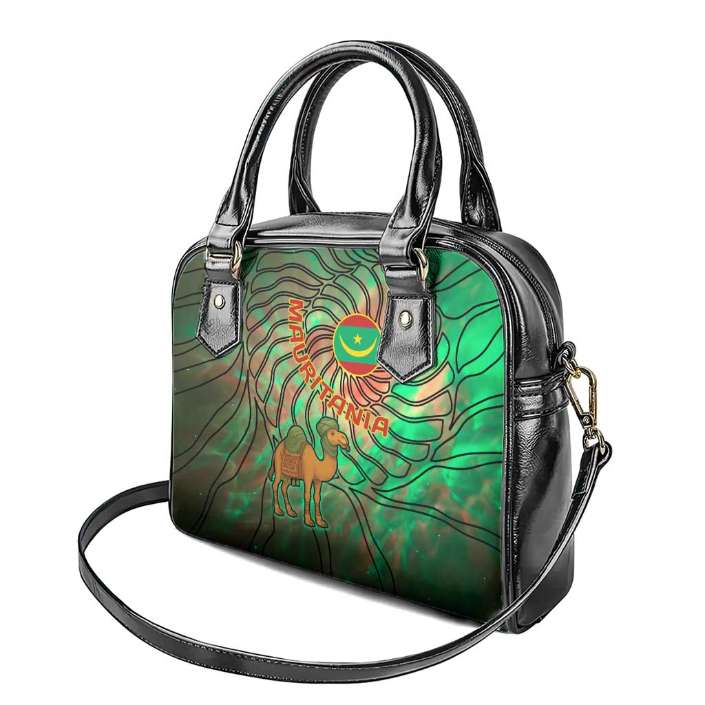 Mauritania Shoulder Handbag with Green Tie Dye Camel and Crescent Moon Flag Design TS04
