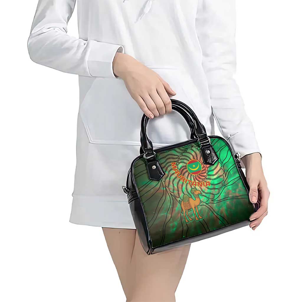 Mauritania Shoulder Handbag with Green Tie Dye Camel and Crescent Moon Flag Design TS04