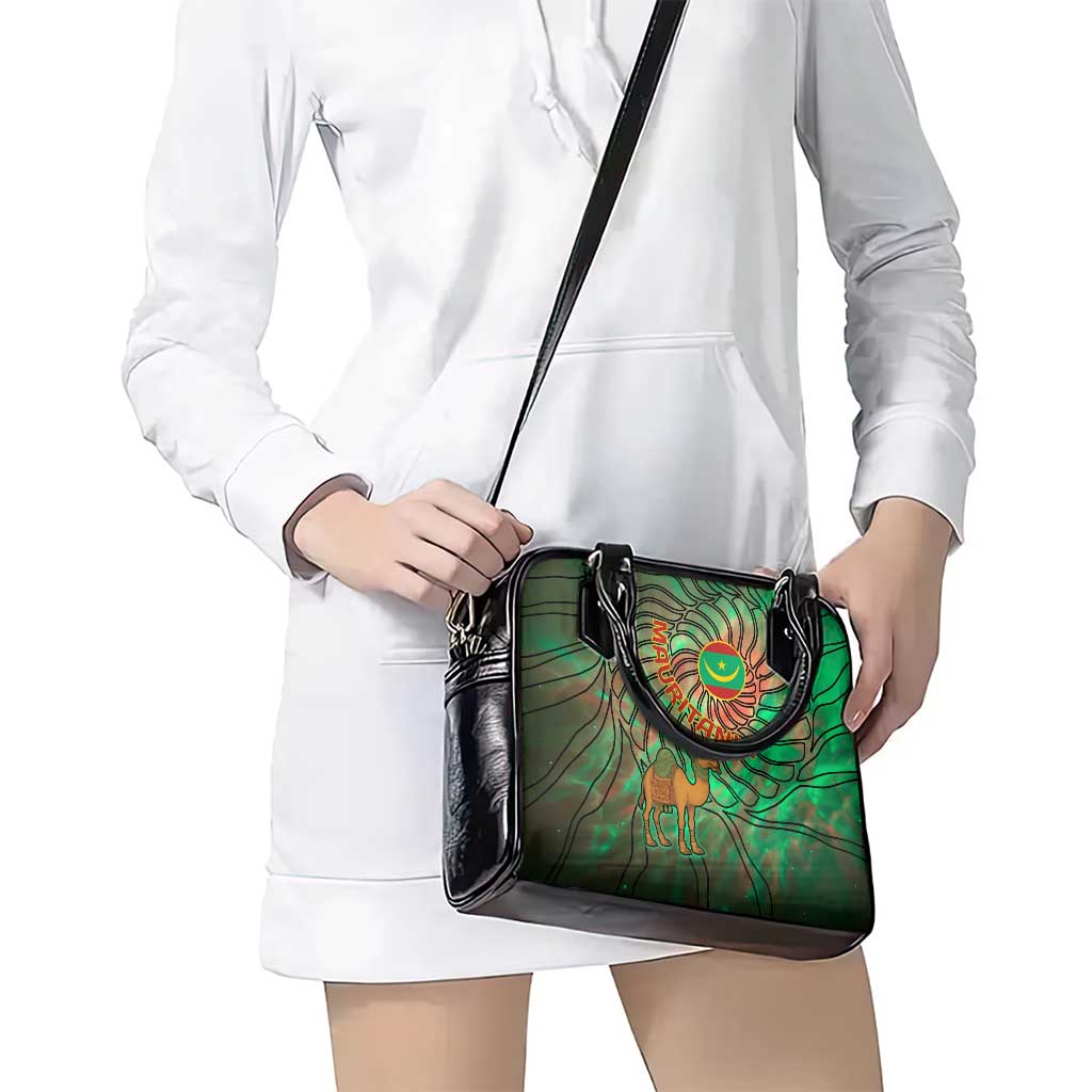 Mauritania Shoulder Handbag with Green Tie Dye Camel and Crescent Moon Flag Design TS04