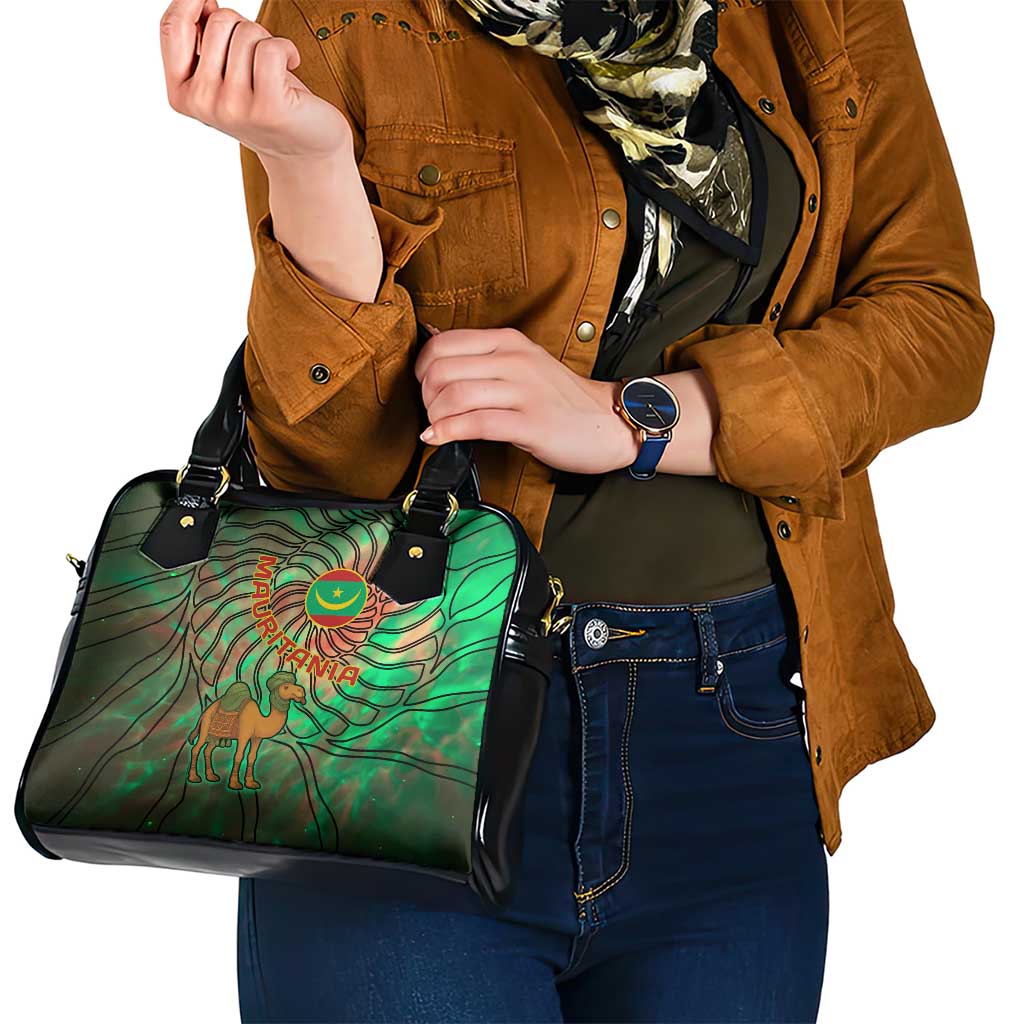 Mauritania Shoulder Handbag with Green Tie Dye Camel and Crescent Moon Flag Design TS04