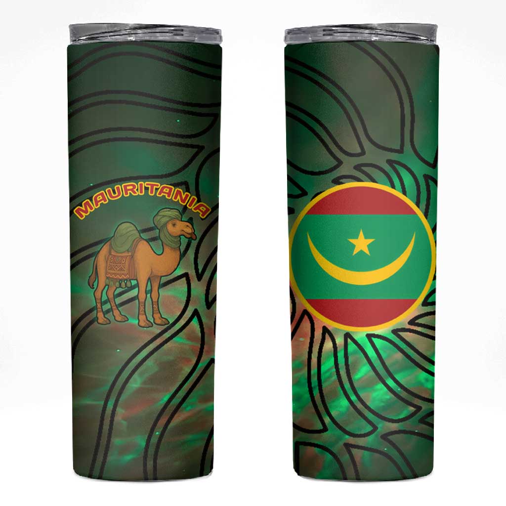 Mauritania Skinny Tumbler - Green Tie Dye Camel and Crescent Moon Flag Design TS04