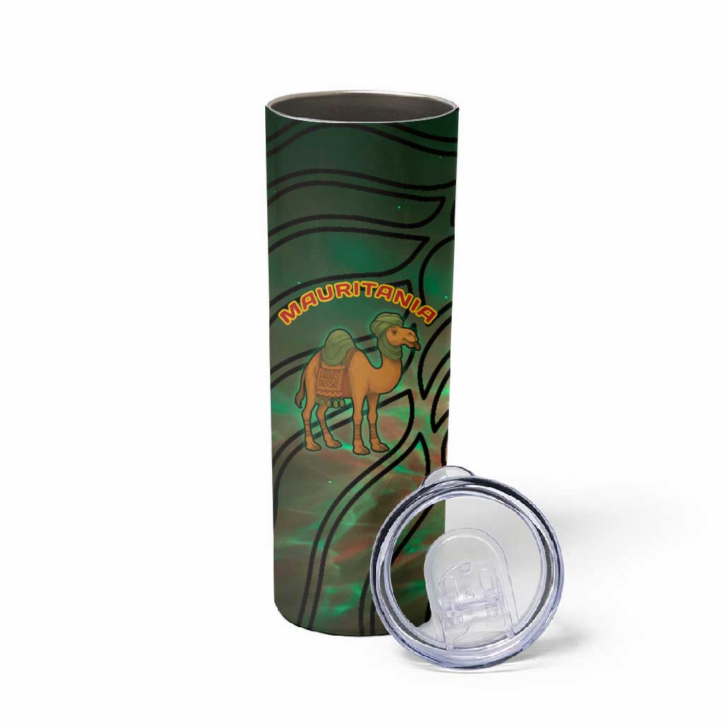 Mauritania Skinny Tumbler - Green Tie Dye Camel and Crescent Moon Flag Design TS04