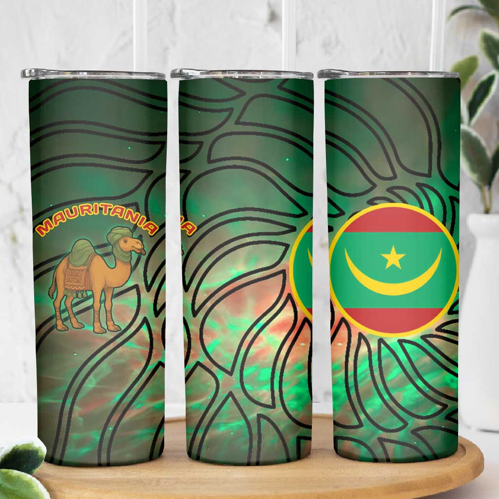 Mauritania Skinny Tumbler - Green Tie Dye Camel and Crescent Moon Flag Design TS04