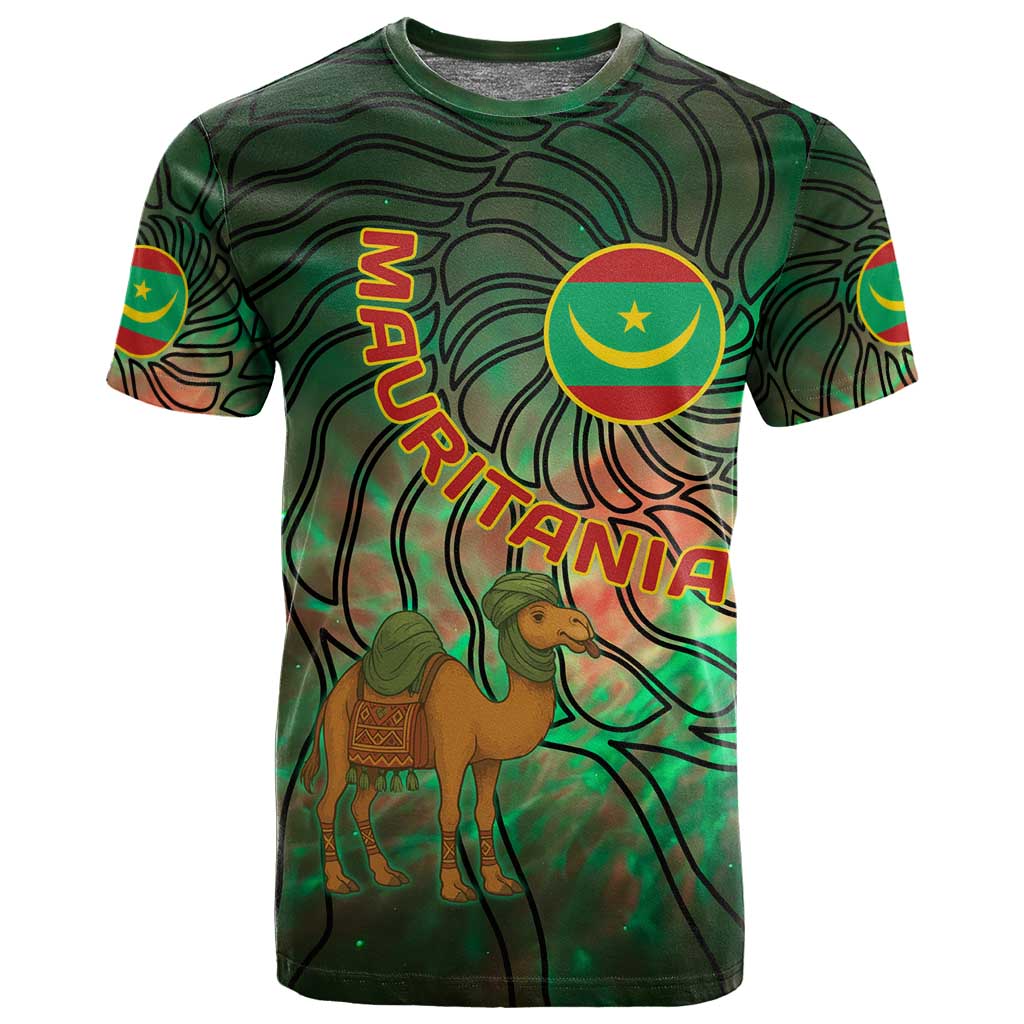 Mauritania T shirt - Green Tie Dye Camel and Crescent Moon Flag Design TS04