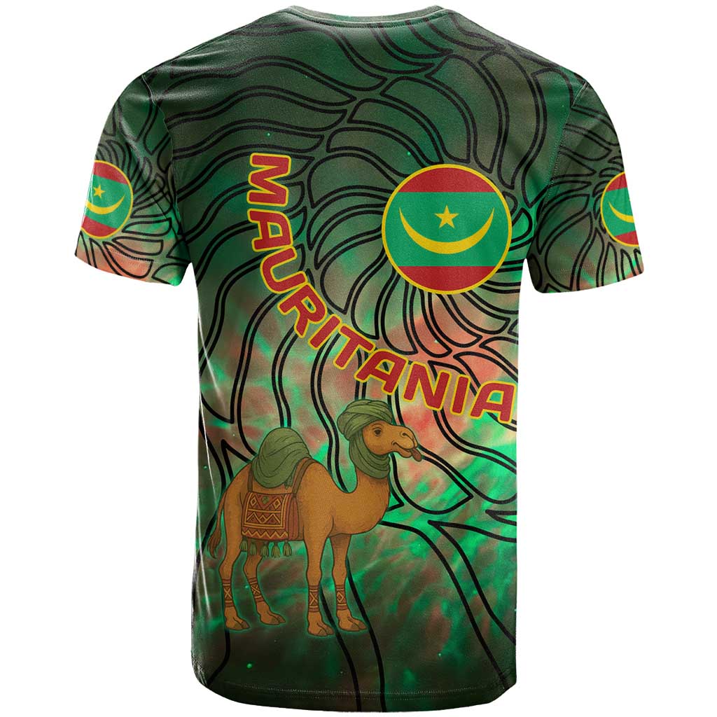 Mauritania T shirt - Green Tie Dye Camel and Crescent Moon Flag Design TS04
