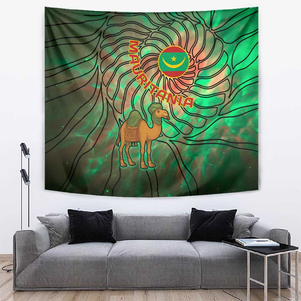 Mauritania Tapestry - Green Tie Dye Camel and Crescent Moon Flag Design TS04