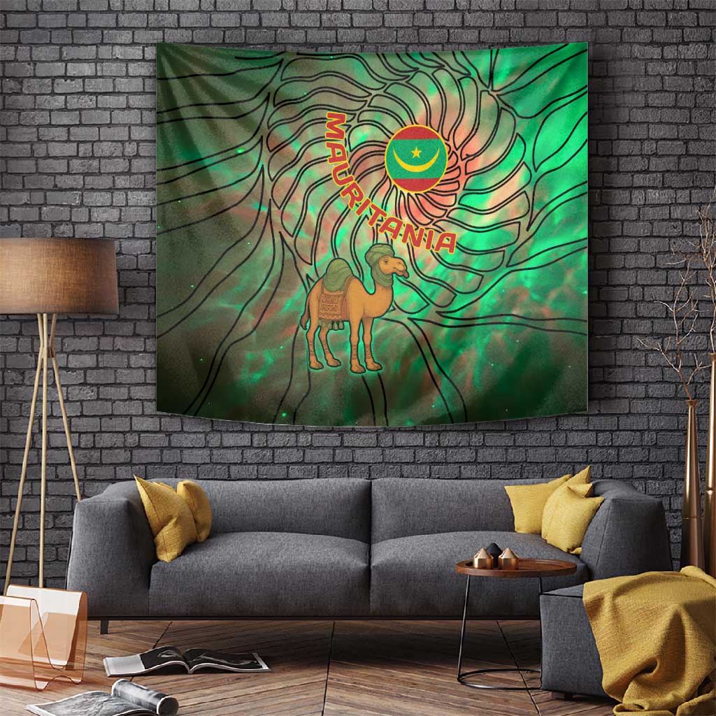 Mauritania Tapestry - Green Tie Dye Camel and Crescent Moon Flag Design TS04