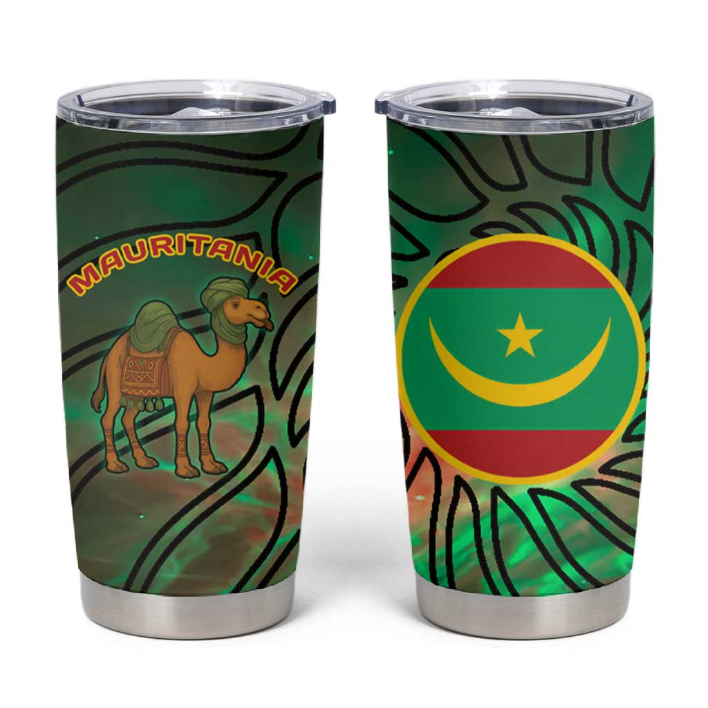 Mauritania Tumbler Cup - Green Tie Dye Camel and Crescent Moon Flag Design TS04