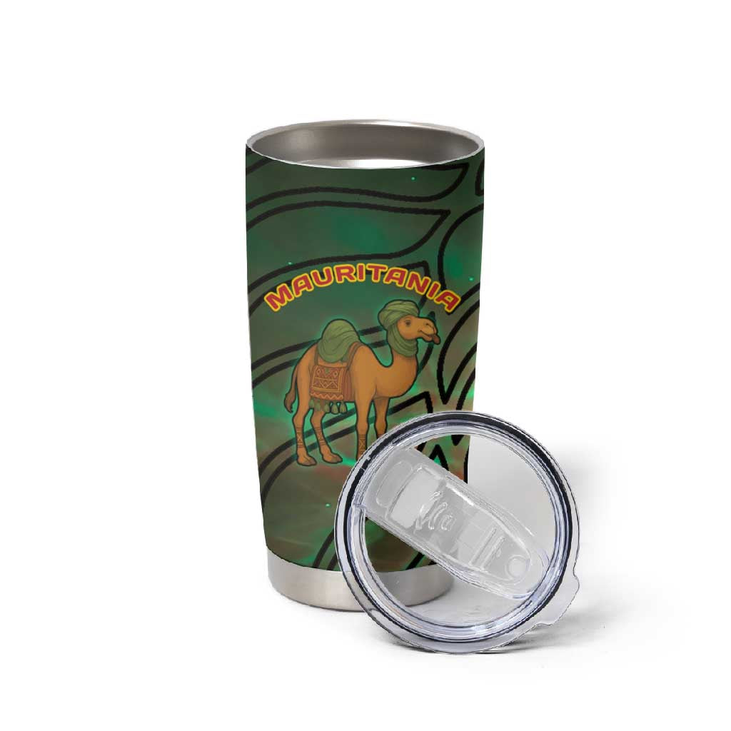 Mauritania Tumbler Cup - Green Tie Dye Camel and Crescent Moon Flag Design TS04