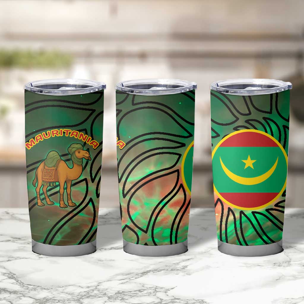 Mauritania Tumbler Cup - Green Tie Dye Camel and Crescent Moon Flag Design TS04