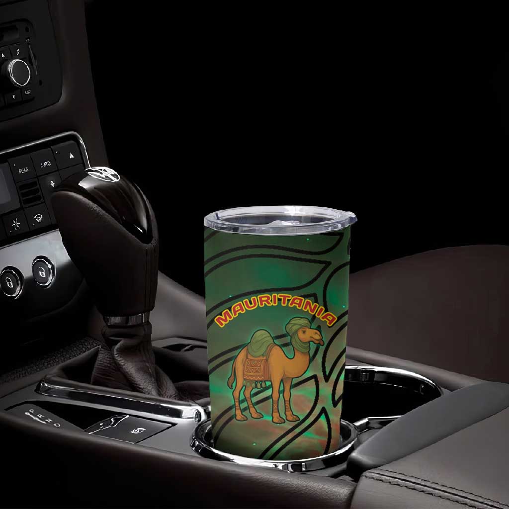Mauritania Tumbler Cup - Green Tie Dye Camel and Crescent Moon Flag Design TS04