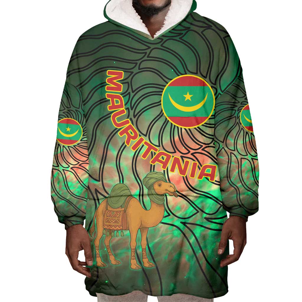 Mauritania Wearable Blanket Hoodie - Green Tie Dye Camel and Crescent Moon Flag Design TS04