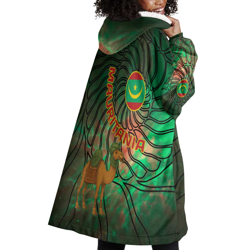 Mauritania Wearable Blanket Hoodie - Green Tie Dye Camel and Crescent Moon Flag Design TS04