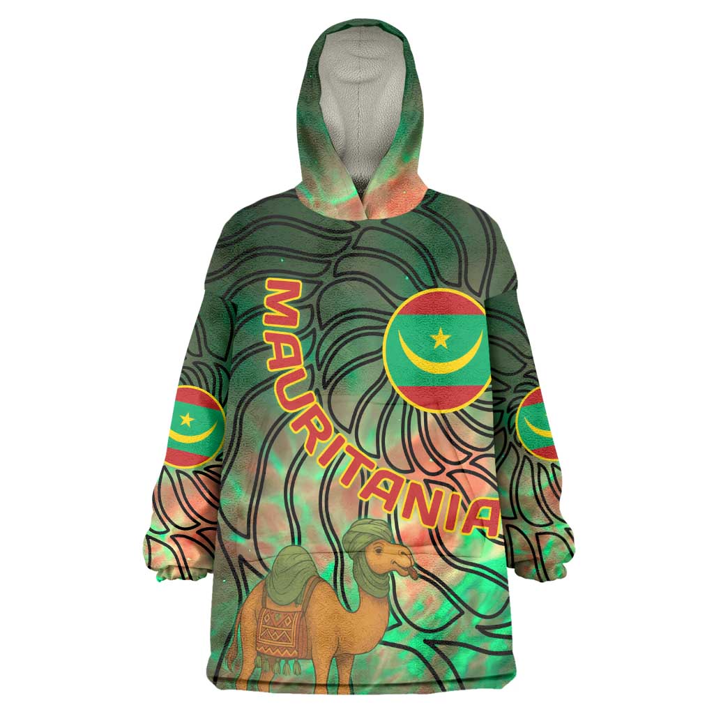 Mauritania Wearable Blanket Hoodie - Green Tie Dye Camel and Crescent Moon Flag Design TS04