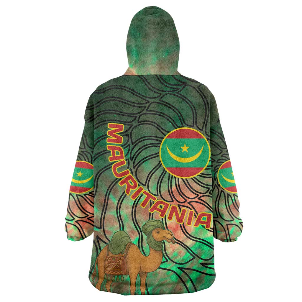 Mauritania Wearable Blanket Hoodie - Green Tie Dye Camel and Crescent Moon Flag Design TS04