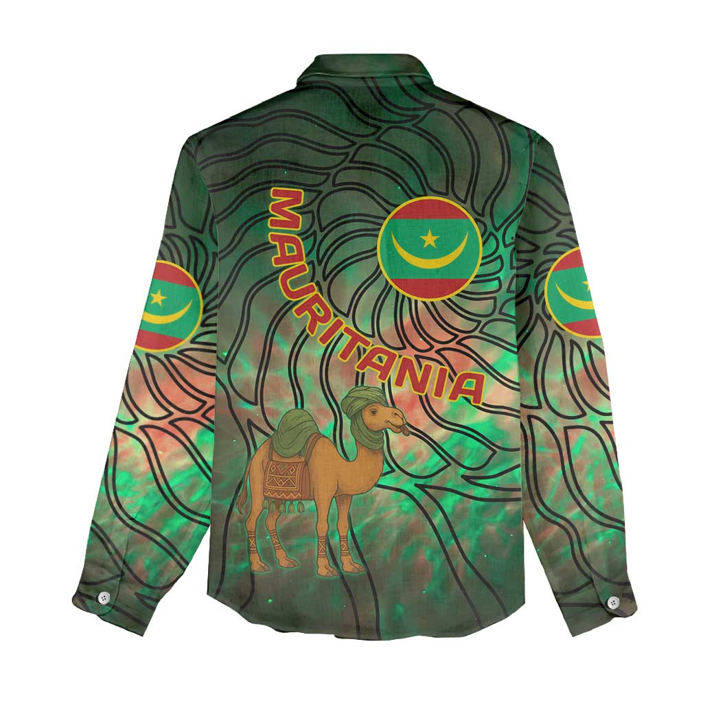 Mauritania Women Casual Shirt - Green Tie Dye Camel and Crescent Moon Flag Design TS04