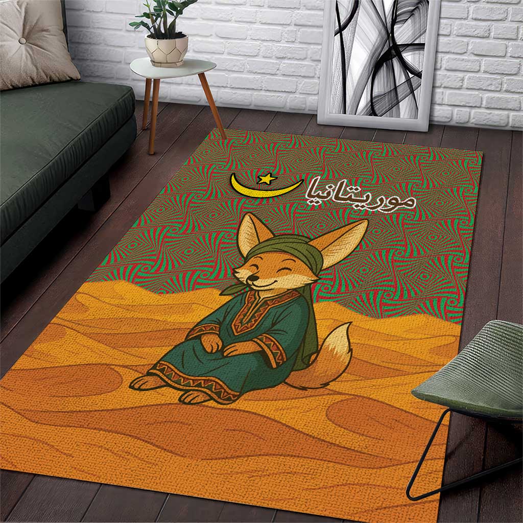 Mauritania Area Rug - Cute Fennec Fox and Arabic Calligraphy Desert Design TS04
