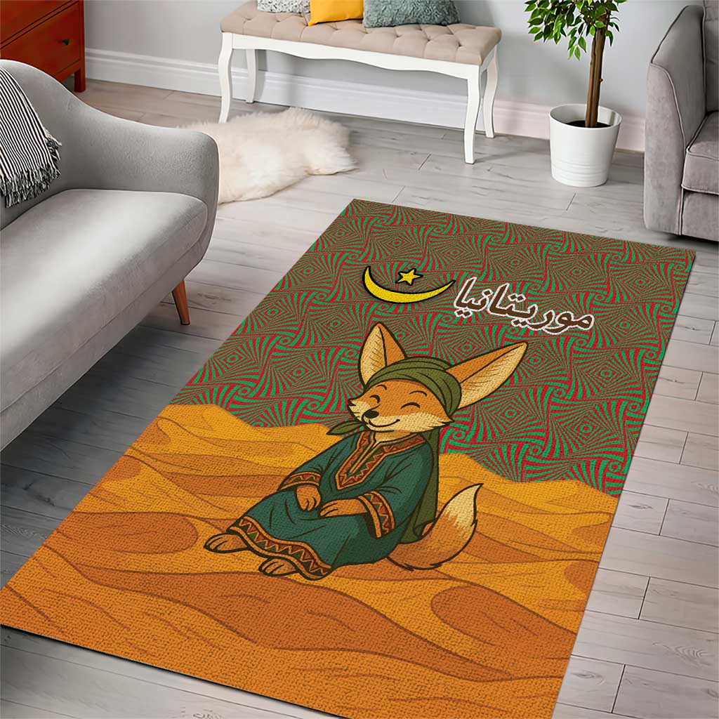 Mauritania Area Rug - Cute Fennec Fox and Arabic Calligraphy Desert Design TS04