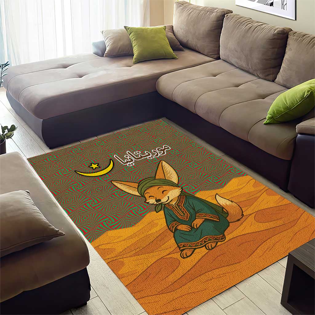 Mauritania Area Rug - Cute Fennec Fox and Arabic Calligraphy Desert Design TS04