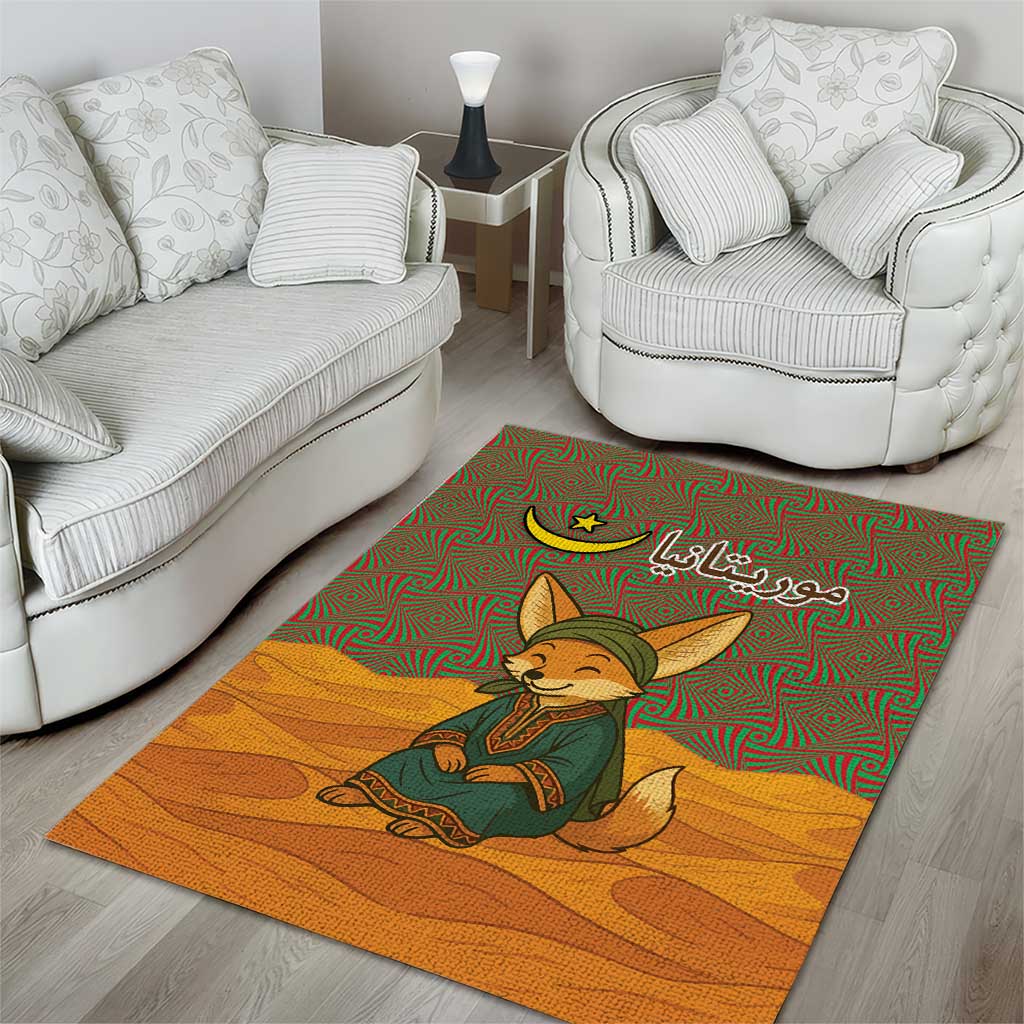 Mauritania Area Rug - Cute Fennec Fox and Arabic Calligraphy Desert Design TS04