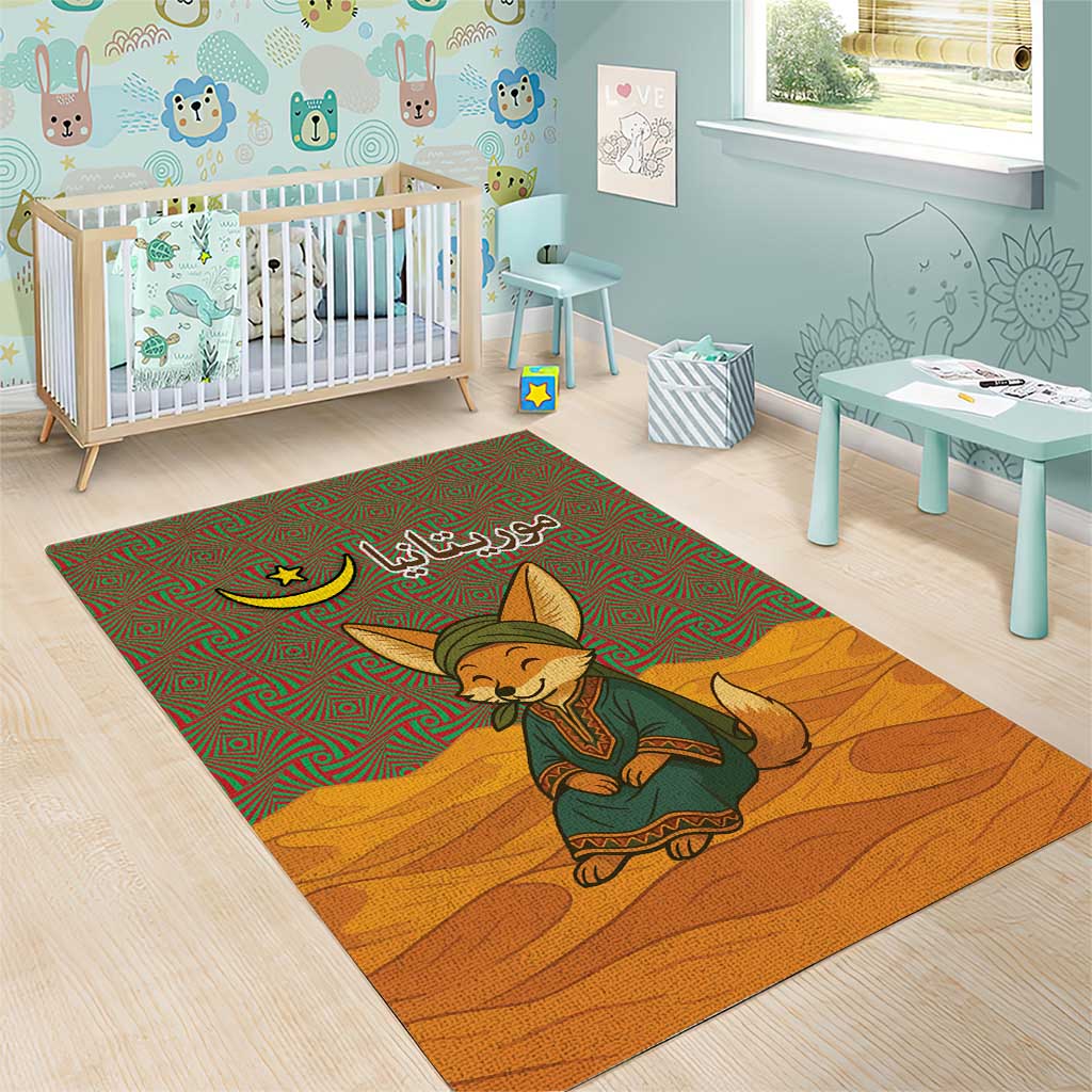 Mauritania Area Rug - Cute Fennec Fox and Arabic Calligraphy Desert Design TS04
