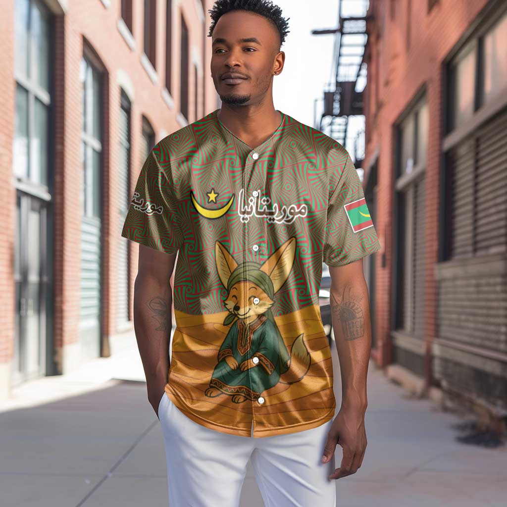Mauritania Baseball Jersey - Cute Fennec Fox and Arabic Calligraphy Desert Design TS04