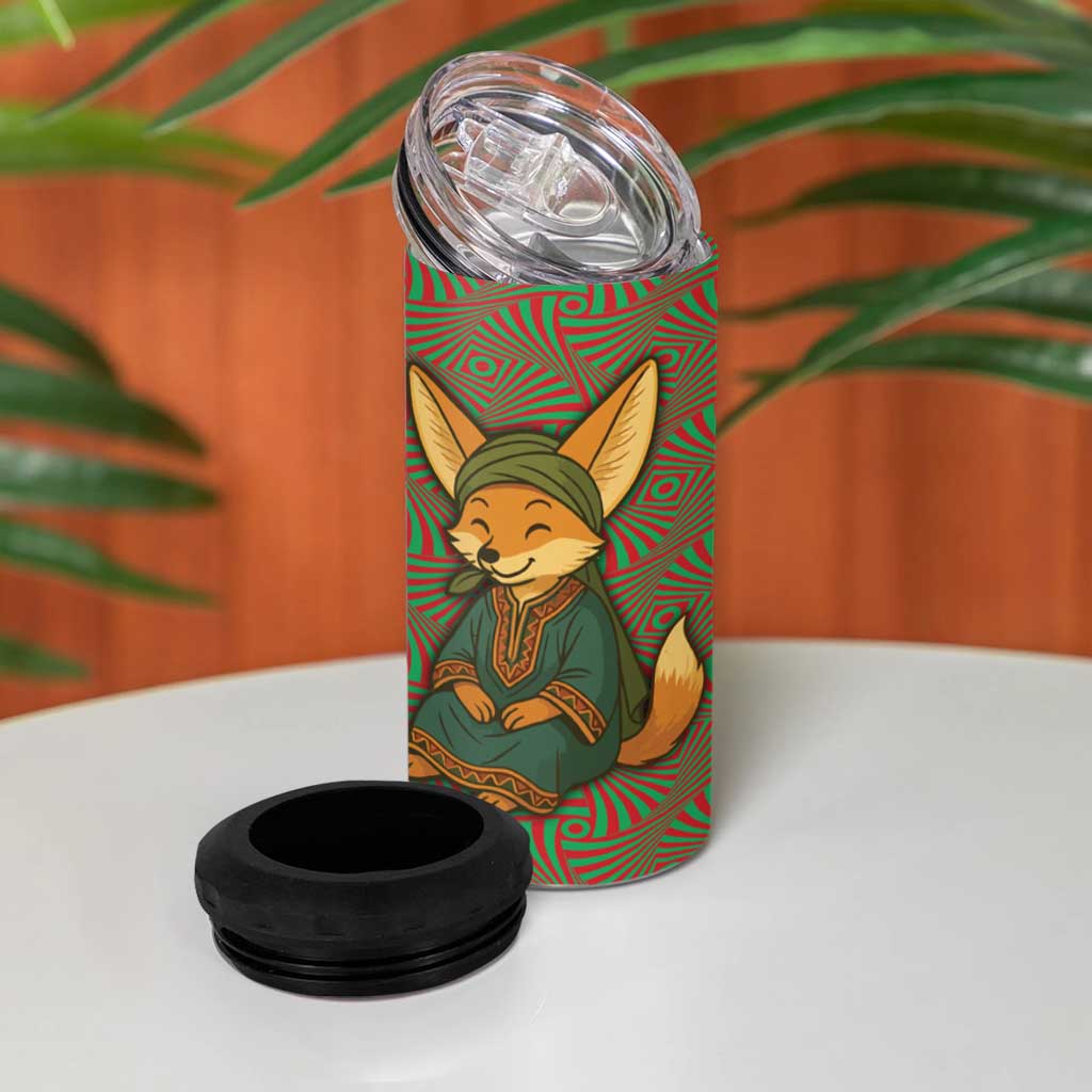 Mauritania 4 in 1 Can Cooler Tumbler - Cute Fennec Fox and Arabic Calligraphy Desert Design TS04