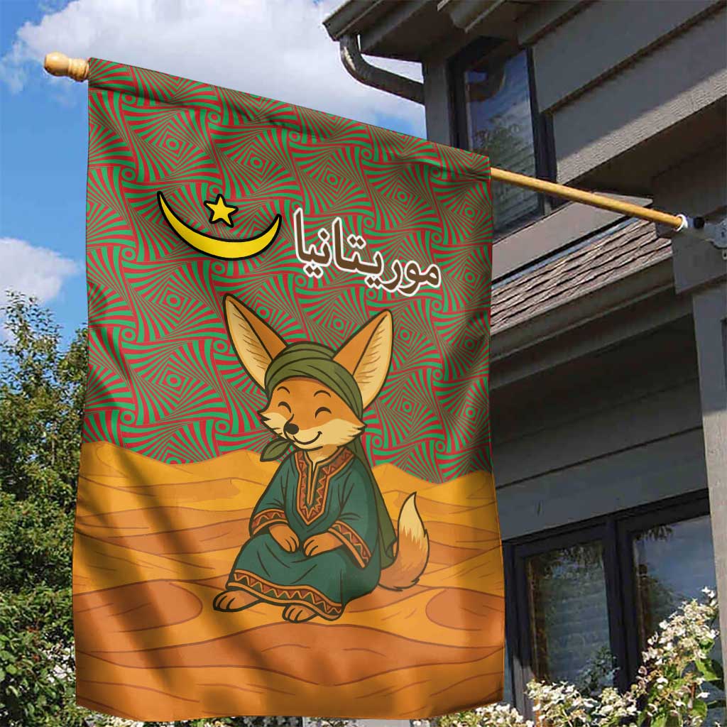 Mauritania Garden Flag - Cute Fennec Fox and Arabic Calligraphy Desert Design TS04