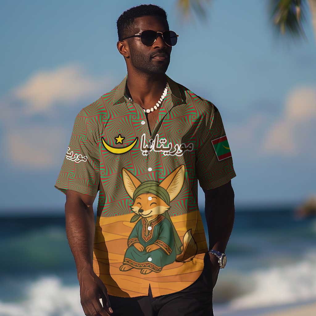 Mauritania Hawaiian Shirt - Cute Fennec Fox and Arabic Calligraphy Desert Design TS04