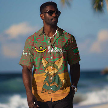 Mauritania Hawaiian Shirt - Cute Fennec Fox and Arabic Calligraphy Desert Design TS04