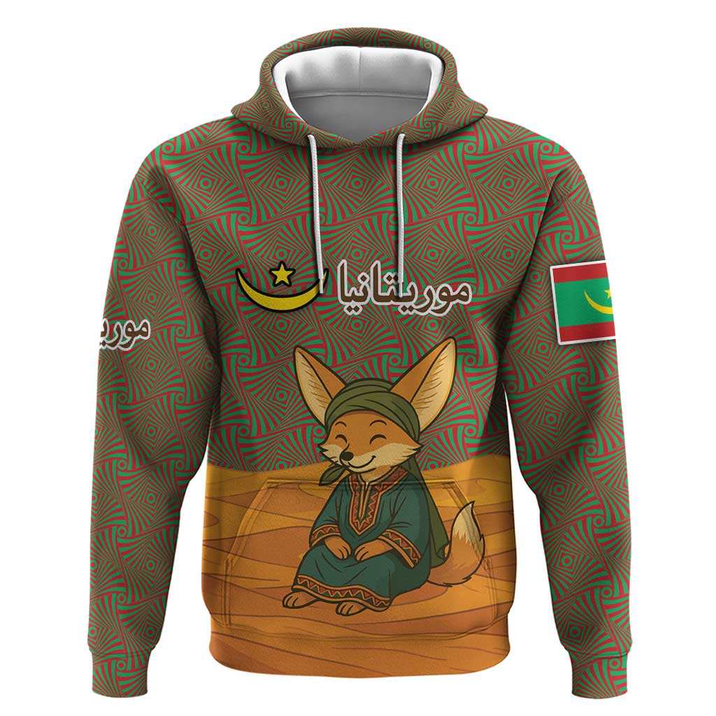 Mauritania Hoodie with Cute Fennec Fox and Arabic Calligraphy Desert Design TS04