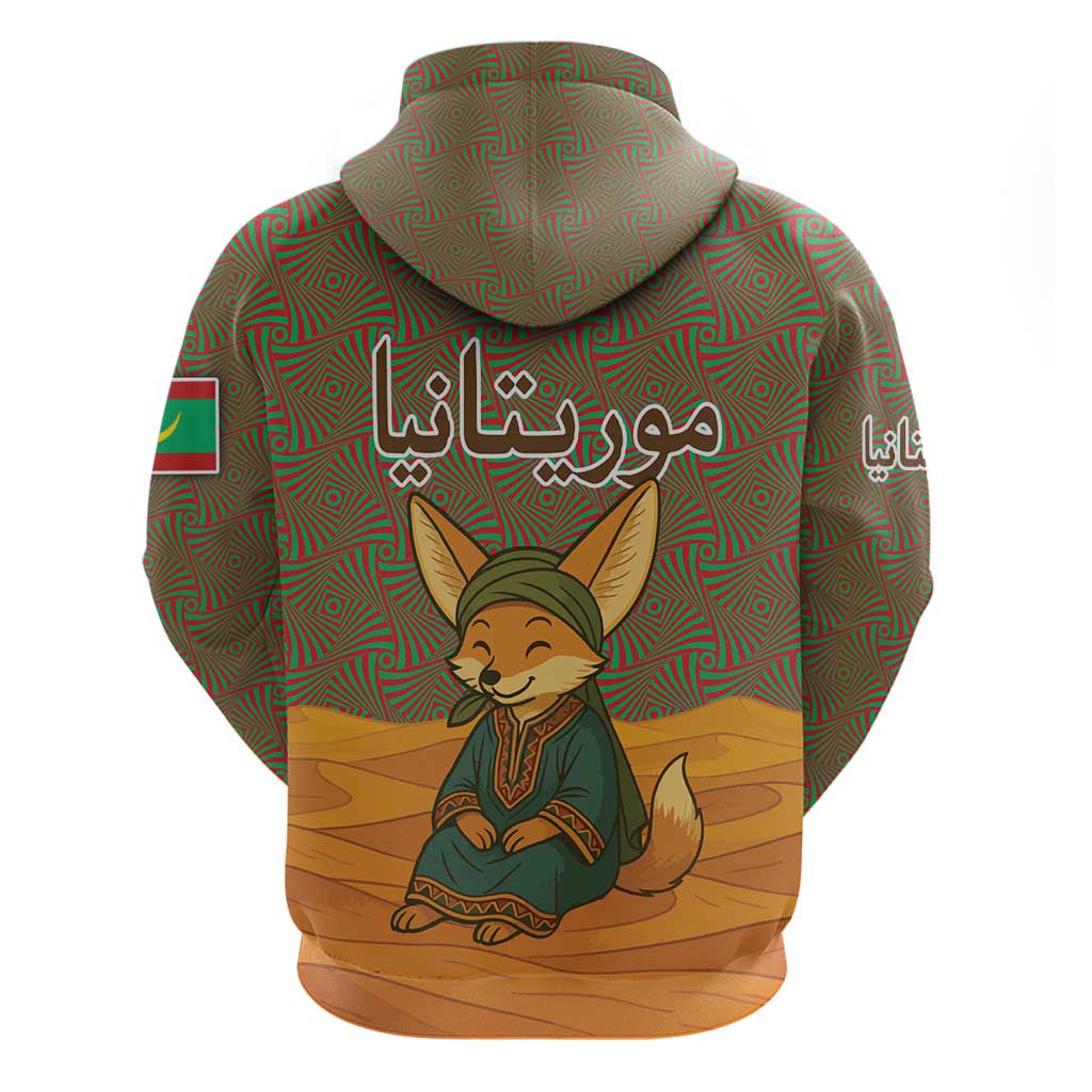Mauritania Hoodie with Cute Fennec Fox and Arabic Calligraphy Desert Design TS04