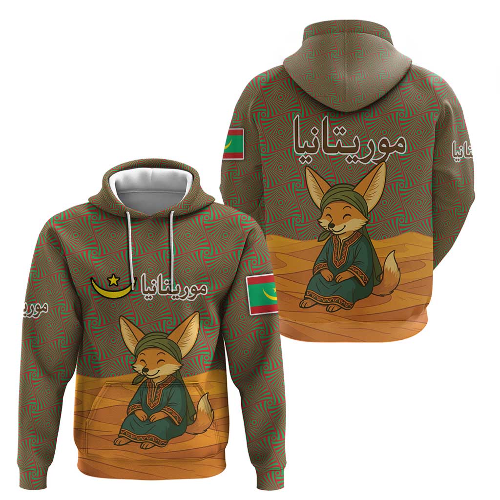 Mauritania Hoodie with Cute Fennec Fox and Arabic Calligraphy Desert Design TS04