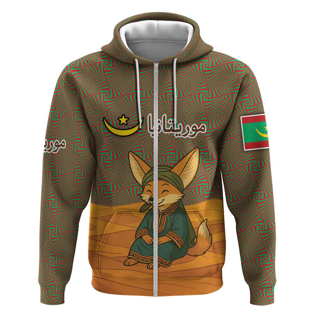 Mauritania Hoodie with Cute Fennec Fox and Arabic Calligraphy Desert Design TS04