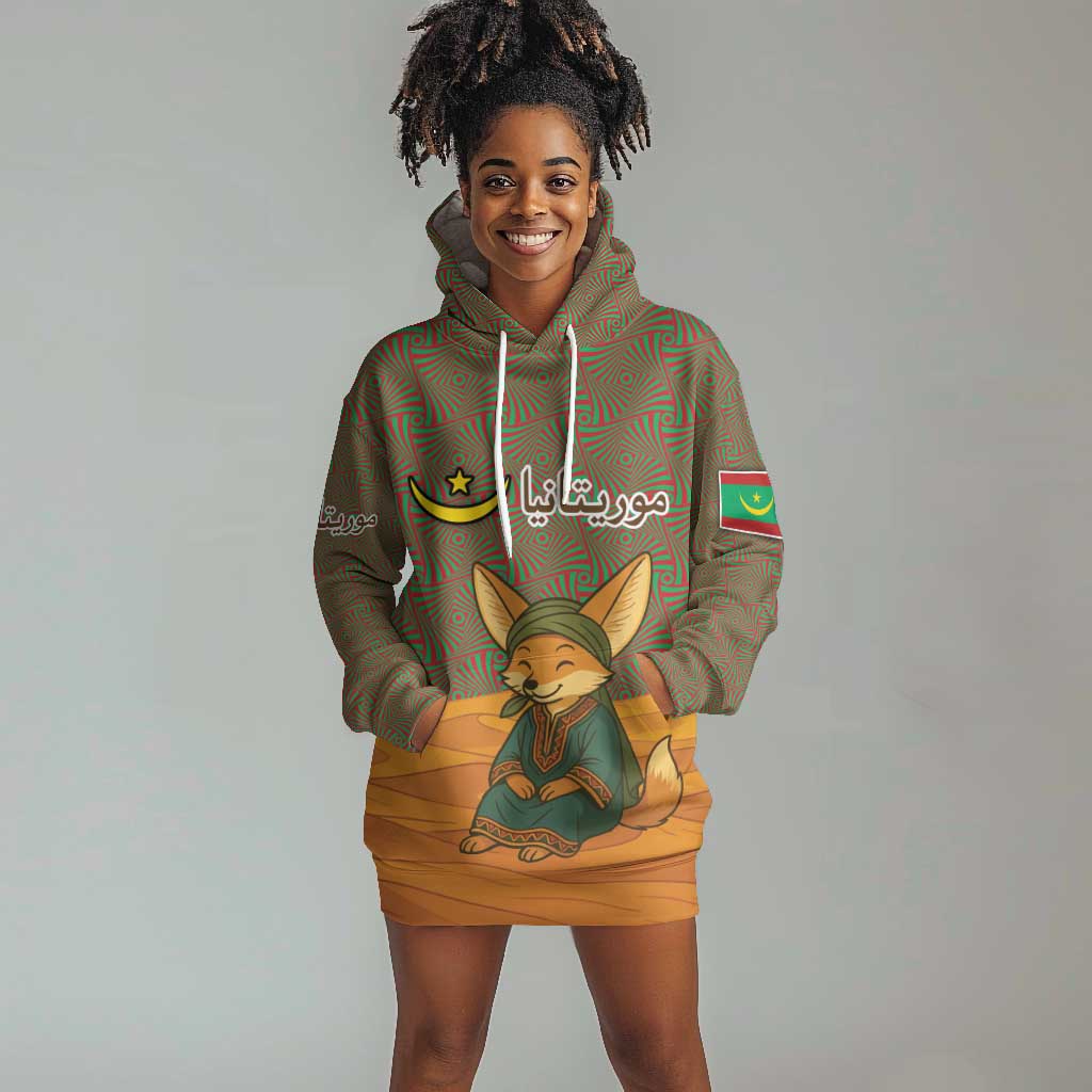 Mauritania Hoodie Dress - Cute Fennec Fox and Arabic Calligraphy Desert Design TS04