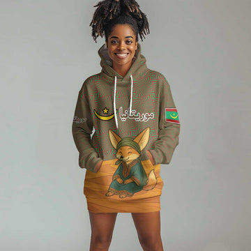 Mauritania Hoodie Dress - Cute Fennec Fox and Arabic Calligraphy Desert Design TS04