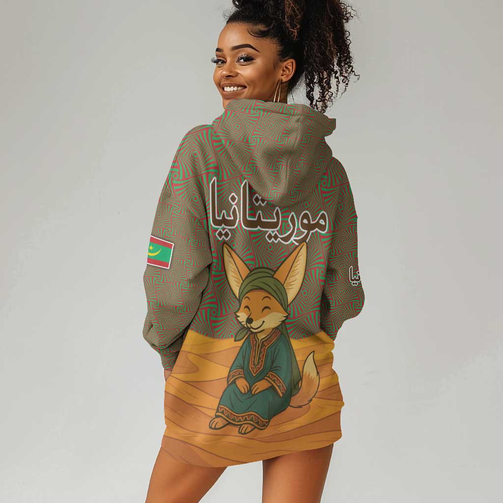 Mauritania Hoodie Dress - Cute Fennec Fox and Arabic Calligraphy Desert Design TS04