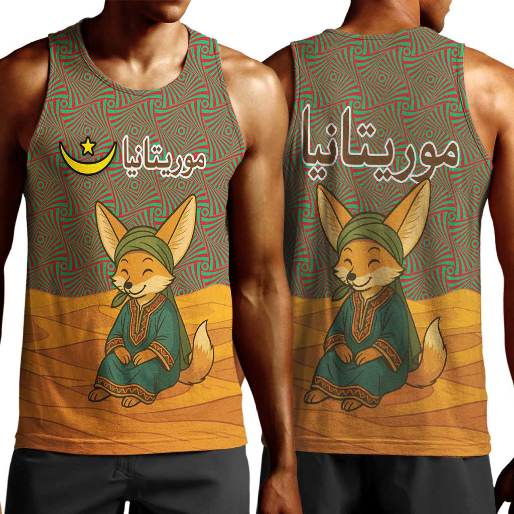 Mauritania Men Tank Top - Cute Fennec Fox and Arabic Calligraphy Desert Design TS04