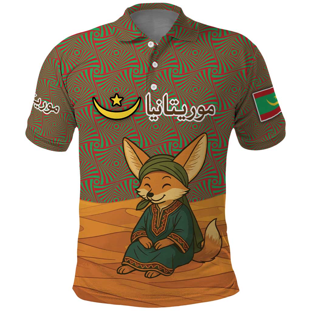 Mauritania Polo Shirt with Cute Fennec Fox and Arabic Calligraphy Desert Design TS04