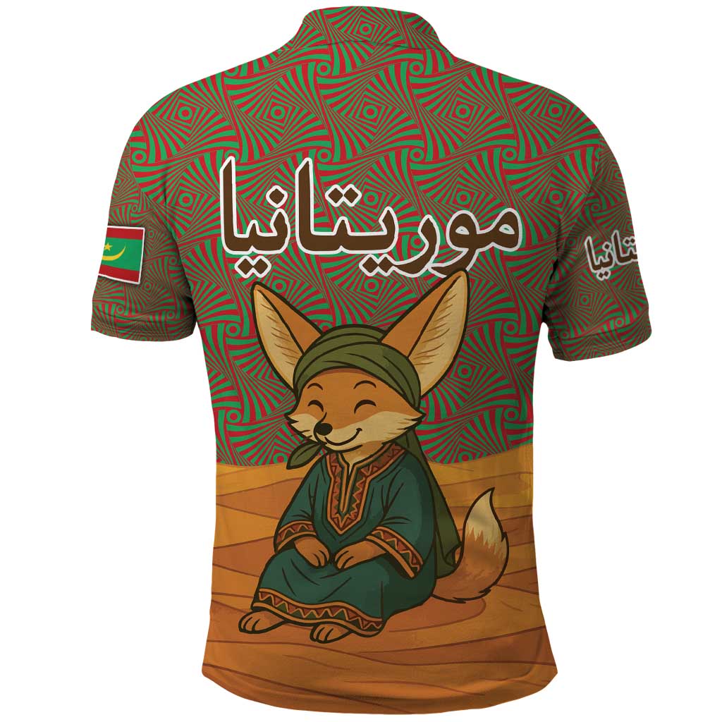 Mauritania Polo Shirt with Cute Fennec Fox and Arabic Calligraphy Desert Design TS04