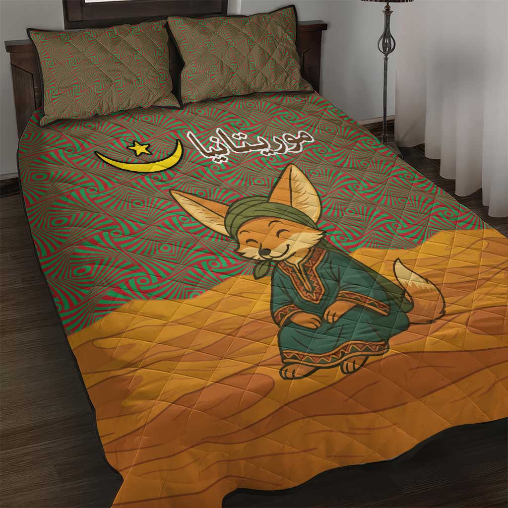 Mauritania Quilt Bed Set - Cute Fennec Fox and Arabic Calligraphy Desert Design TS04