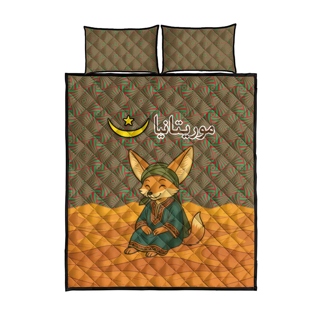 Mauritania Quilt Bed Set - Cute Fennec Fox and Arabic Calligraphy Desert Design TS04