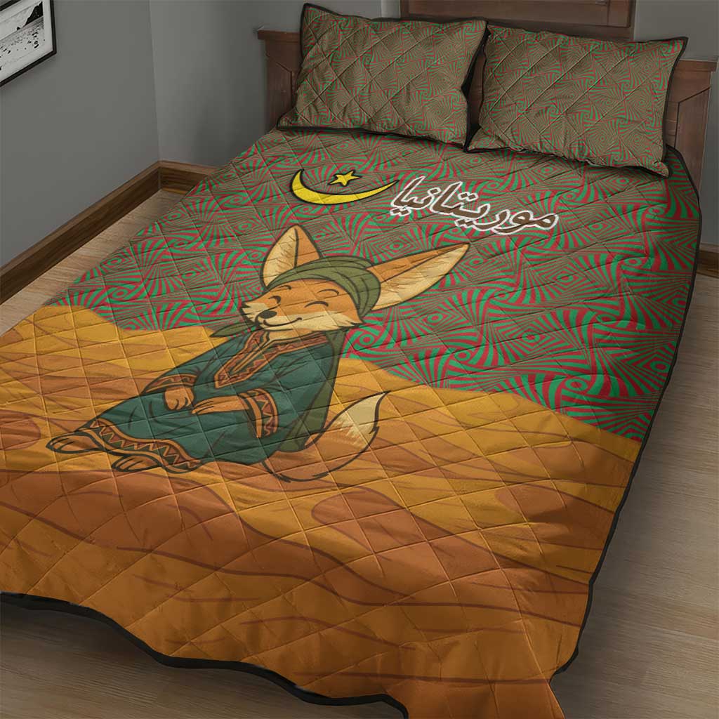 Mauritania Quilt Bed Set - Cute Fennec Fox and Arabic Calligraphy Desert Design TS04