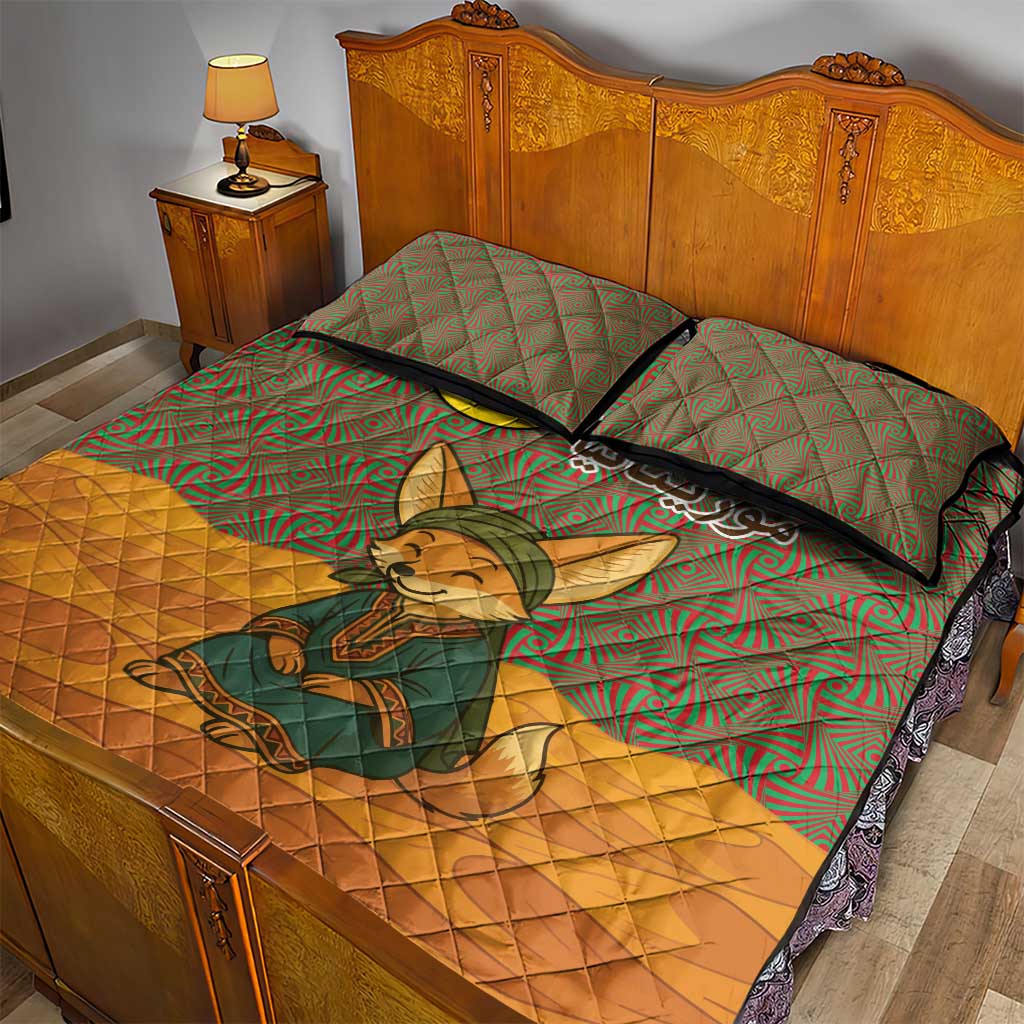 Mauritania Quilt Bed Set - Cute Fennec Fox and Arabic Calligraphy Desert Design TS04