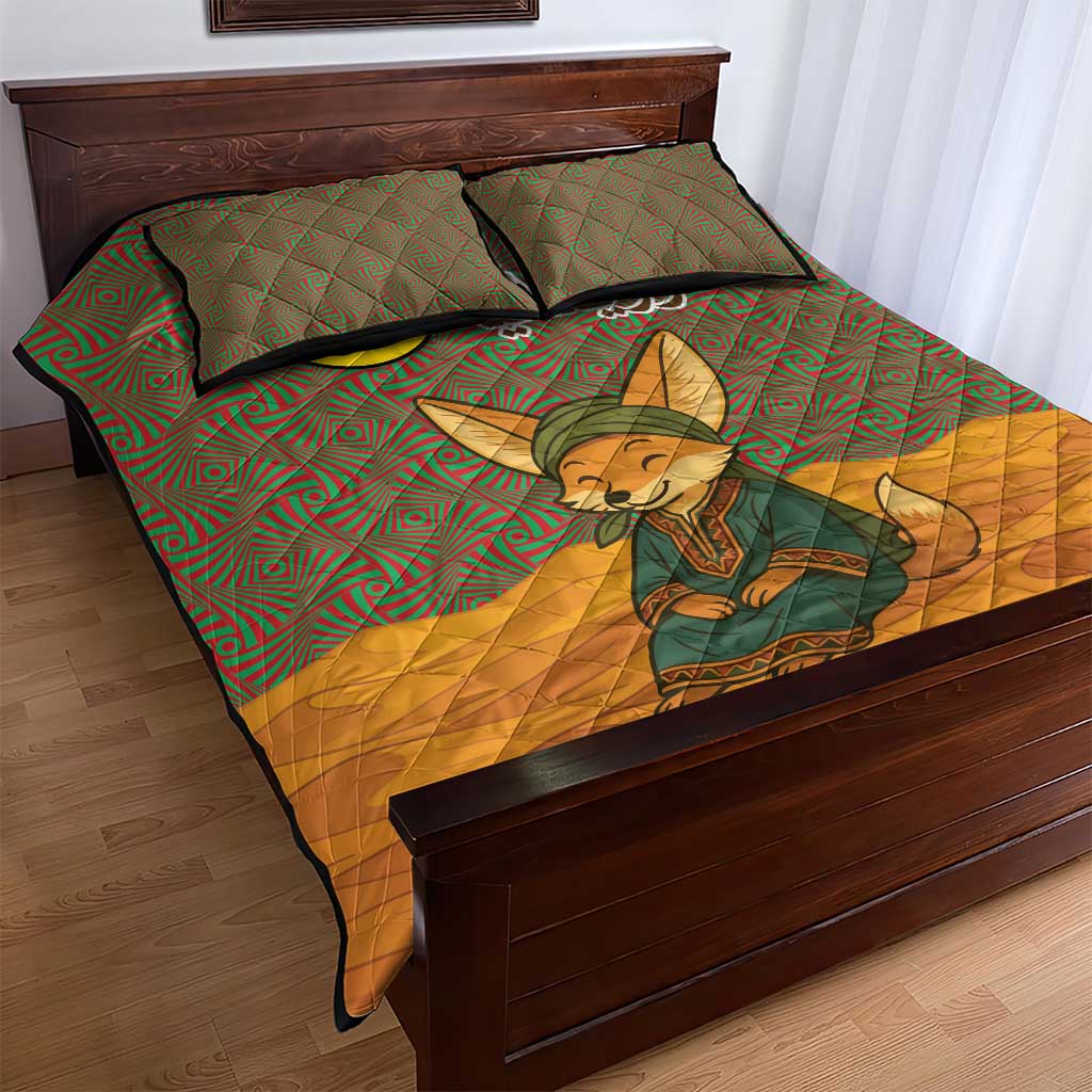 Mauritania Quilt Bed Set - Cute Fennec Fox and Arabic Calligraphy Desert Design TS04